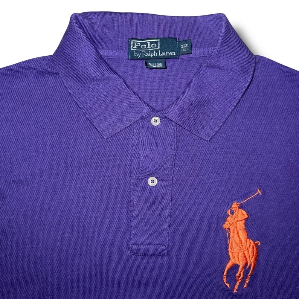 POLO RALPH LAUREN Big Pony Polo Shirt‎ Men XLT Tall Purple Orange Embroidery 2